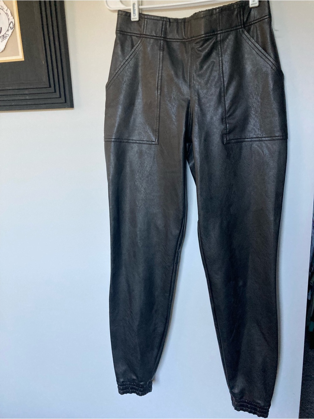 Spanx Black Faux Leather Joggers size M